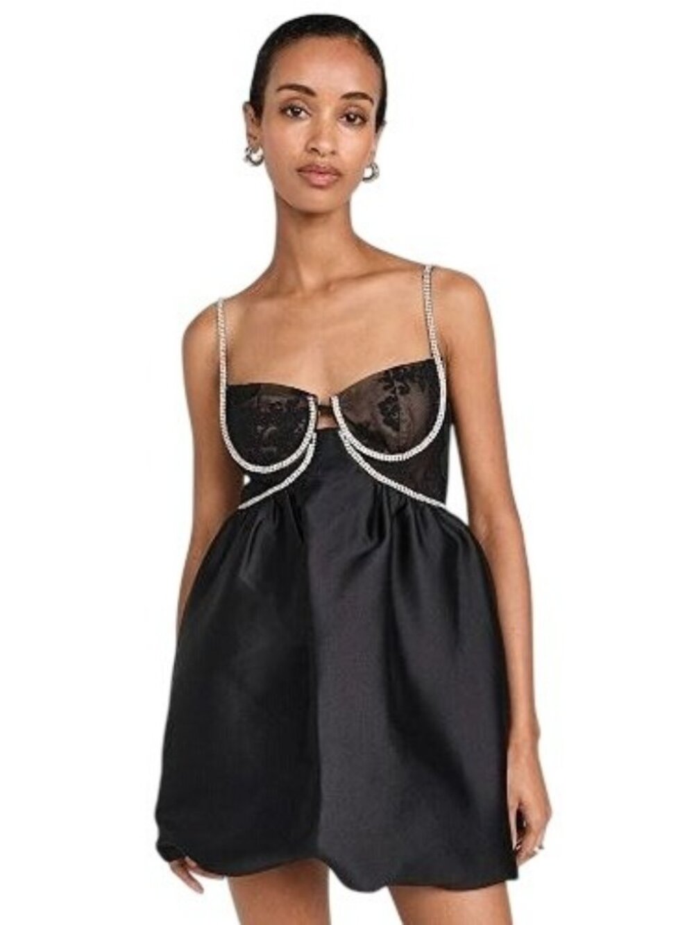 NWT $495 Self Portrait Diamante Mini Dress Black Tafetta Size 8